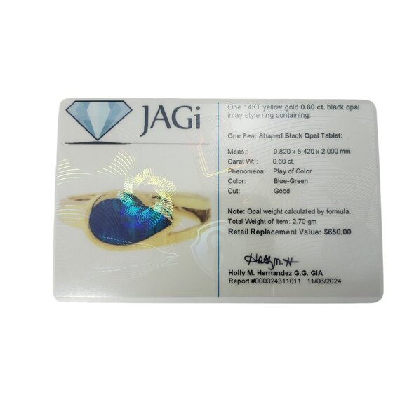 14 Karat Yellow Gold Black Opal Inlay Ring Size 4 #19730 - Picture 8 of 8